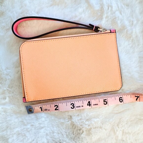 Kate Spade Lucy Small Zip Wristlet Colorblock Pink and Orange Leather - Picture 6 of 8